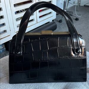 Vintage Nordstrom Black Crocodile-Embossed Handbag